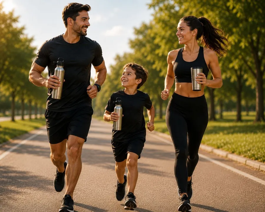 Copos e garrafas térmicas R.R Sport em uso